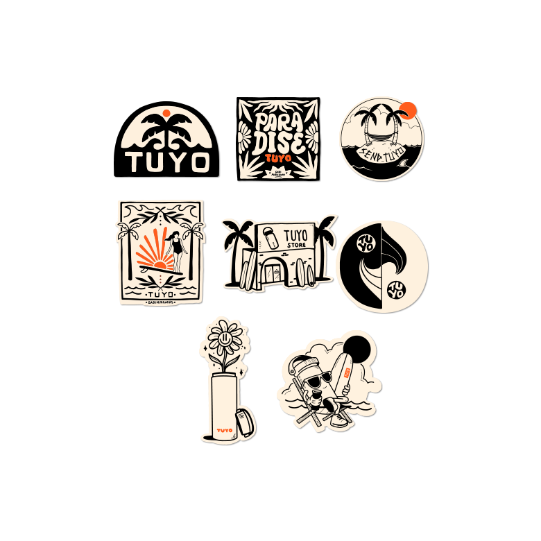 Pack de Stickers adesivos para garrafas térmicas da TUYO #packs_seaside